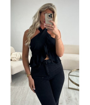 Black backless crossover top