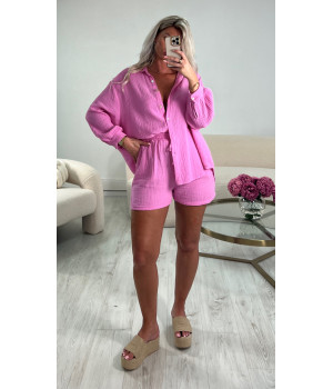 Pink cotton gas shorts set