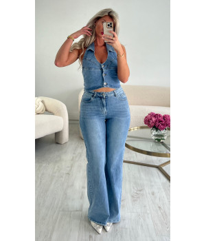 Blue wide leg stretch jeans