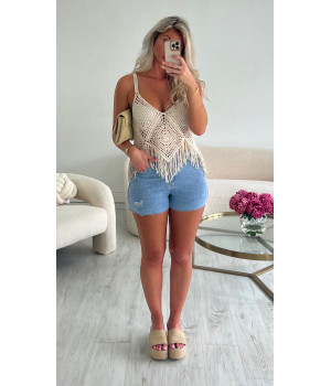 Blue stretch denim shorts