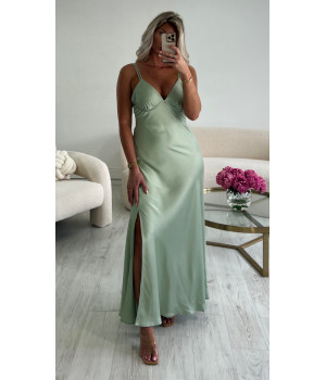 Sage long slit dress