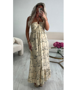 Robe longue femme beige/kaki