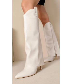 Beige turned-up heel boots