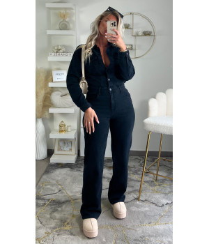 Premium black denim jumpsuit