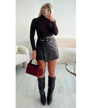 Jupe short simili cuir choco