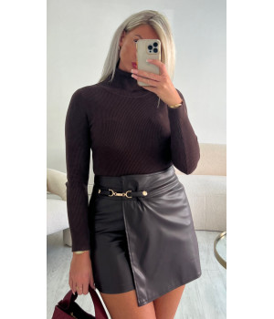 Short faux leather skirt choco