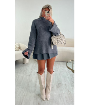 Pull oversize fente gris chiné