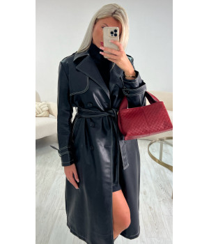 Long faux leather trench...