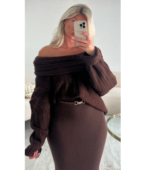 Pull bardot épais choco