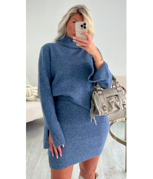 Blue mottled split knit jumper