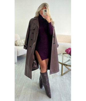 Long faux leather trench...