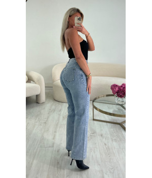 Jeans strass wide leg stretch