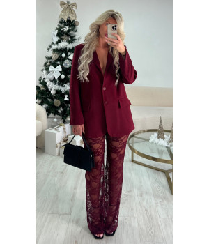 Burgundy lace trousers