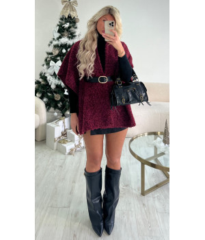 Burgandy belted wool cape