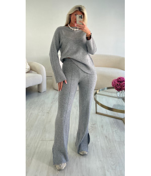 Grey ribbed split trouser set