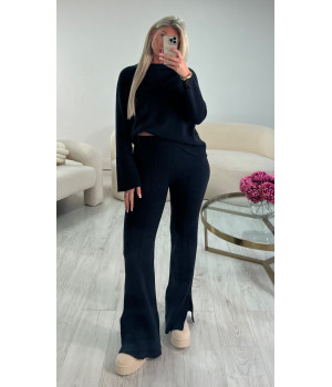 Black ribbed split trouser set