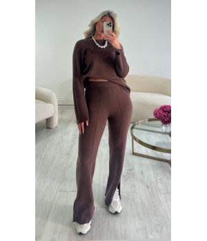 Choco ribbed split trouser set