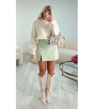 Sage slit short skirt