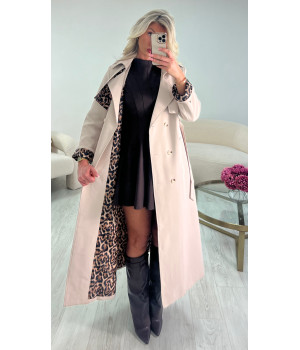 Beige long trench coat with...