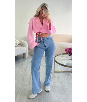 Blue wide leg asymmetry jeans