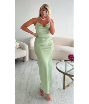 Sage satin long dress