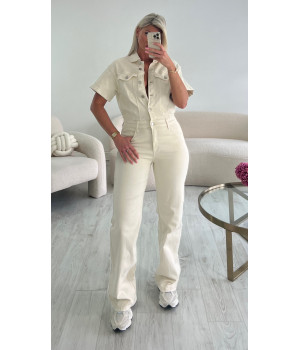 Premium beige denim jumpsuit