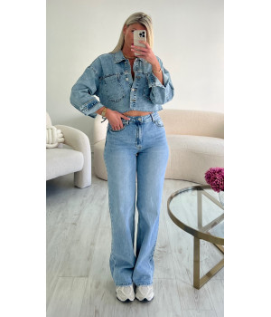 Veste jeans bleu lacets courte